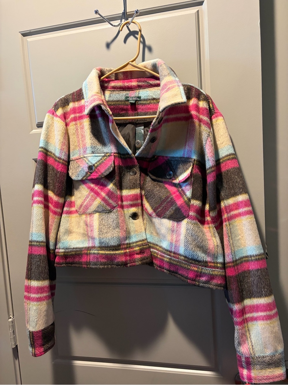 wild fable Pink, Cream & Brown Plaid Cropped Jacket